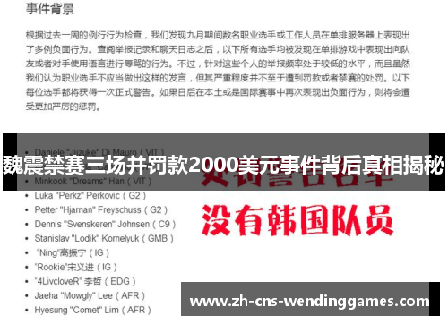 魏震禁赛三场并罚款2000美元事件背后真相揭秘 魏震禁赛三场并罚款2000美元事件背后真相揭秘